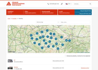 VZP ČR – Mapy pro pobočky