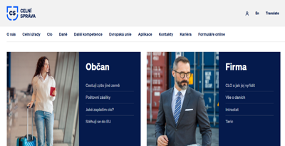 Webové stránky Celní správy ČR